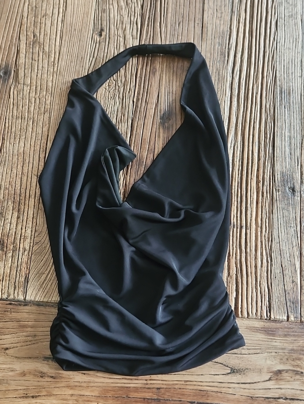White Fox Black Halter Cowl Neck Top